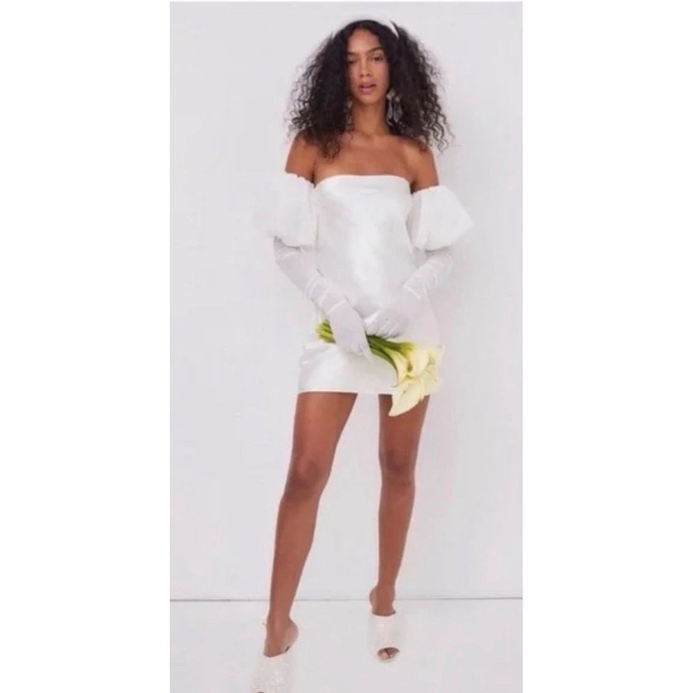 For Love & Lemons Hazel Mini Dress‎ Detachable Sleeves Gloves White Small NWT - Picture 3 of 9